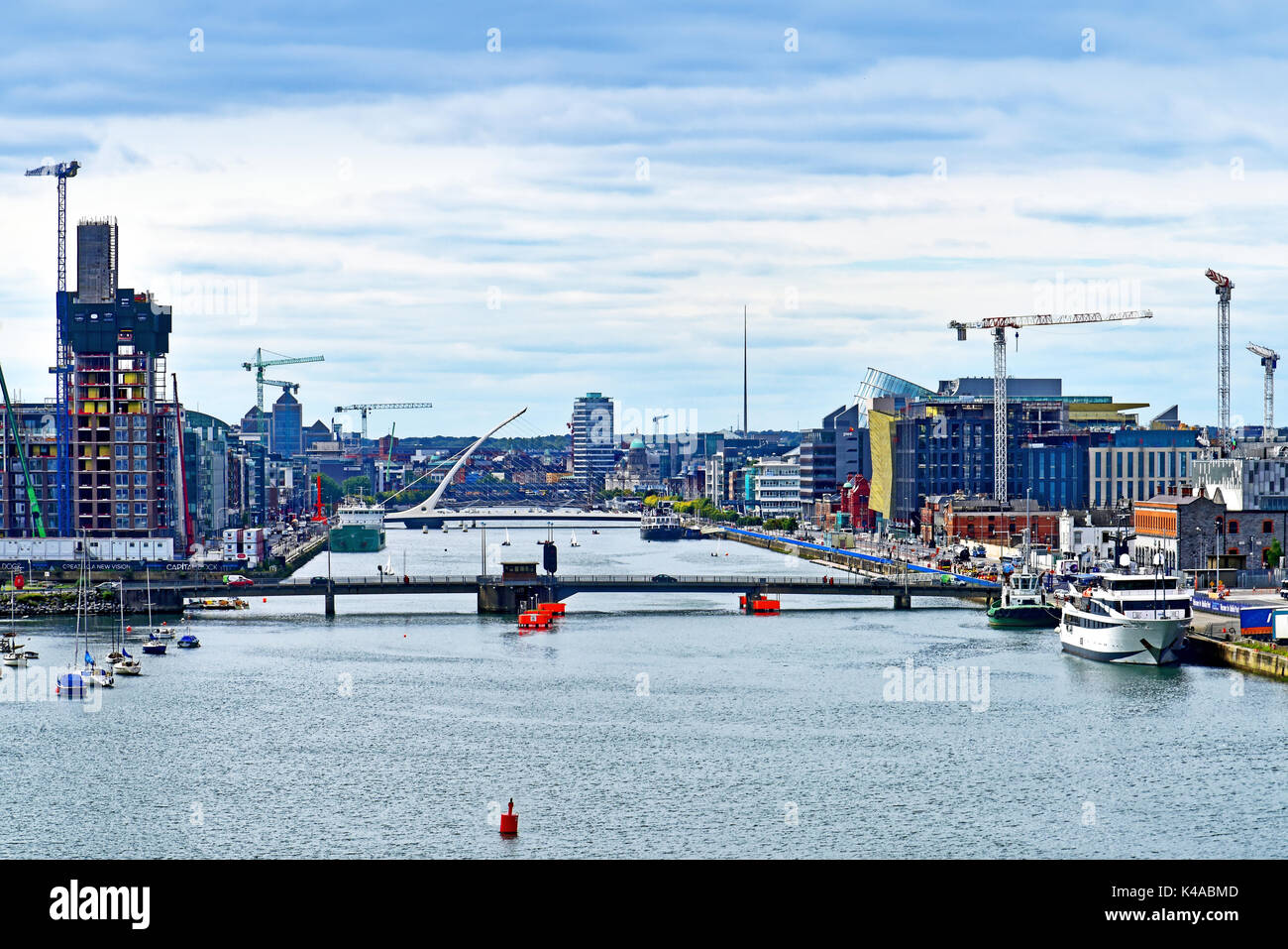 Dublin Ireland Docks and harbour area on the river Liffey towards the city Stock Photo
