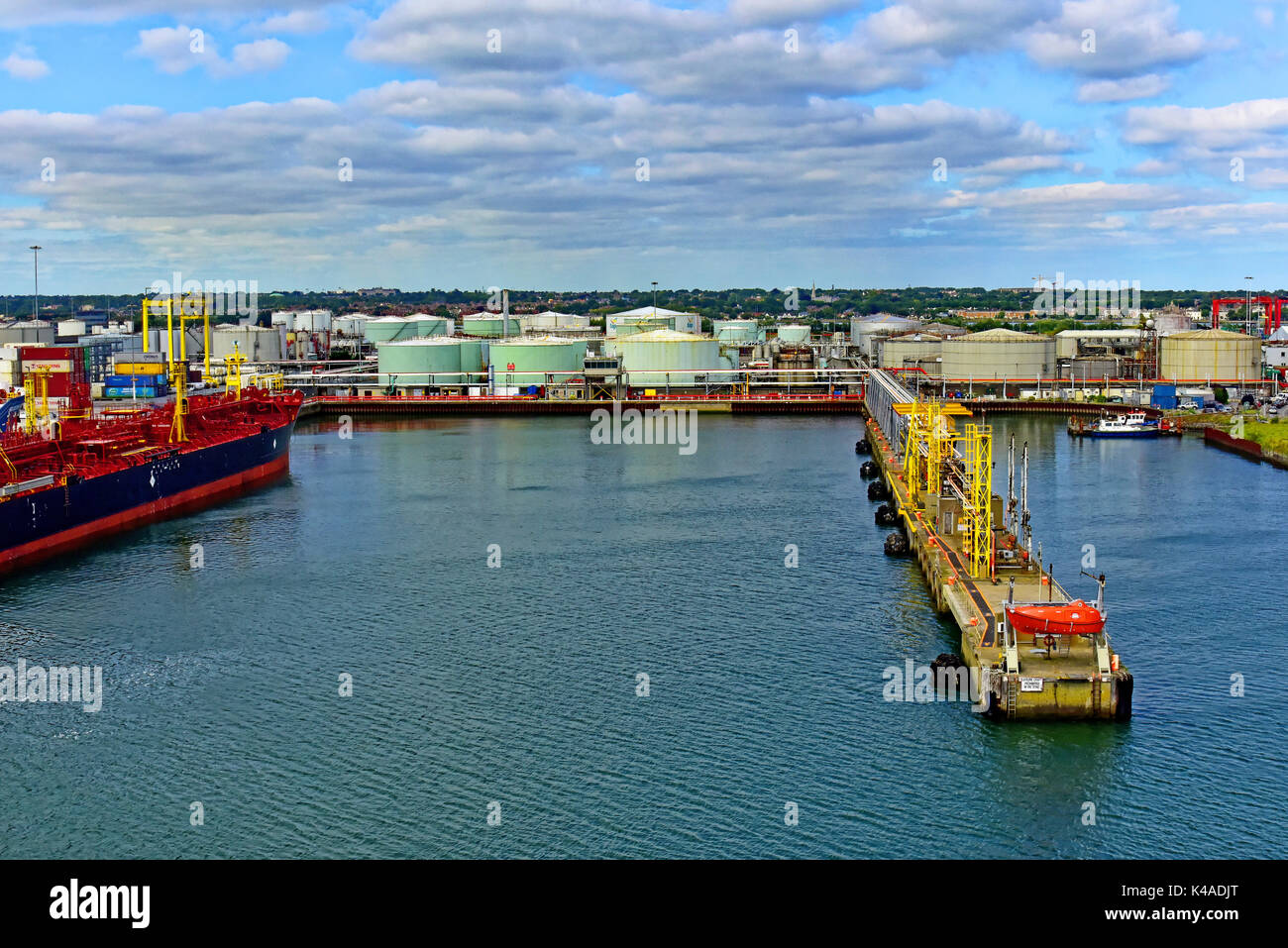 Dublin Ireland Docks and harbour oil fuel storage area and tanker on
