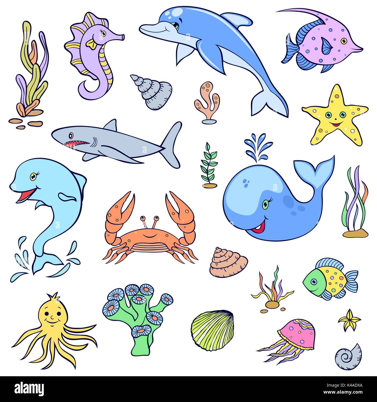 cute ocean animals Stock Vector Image & Art - Alamy
