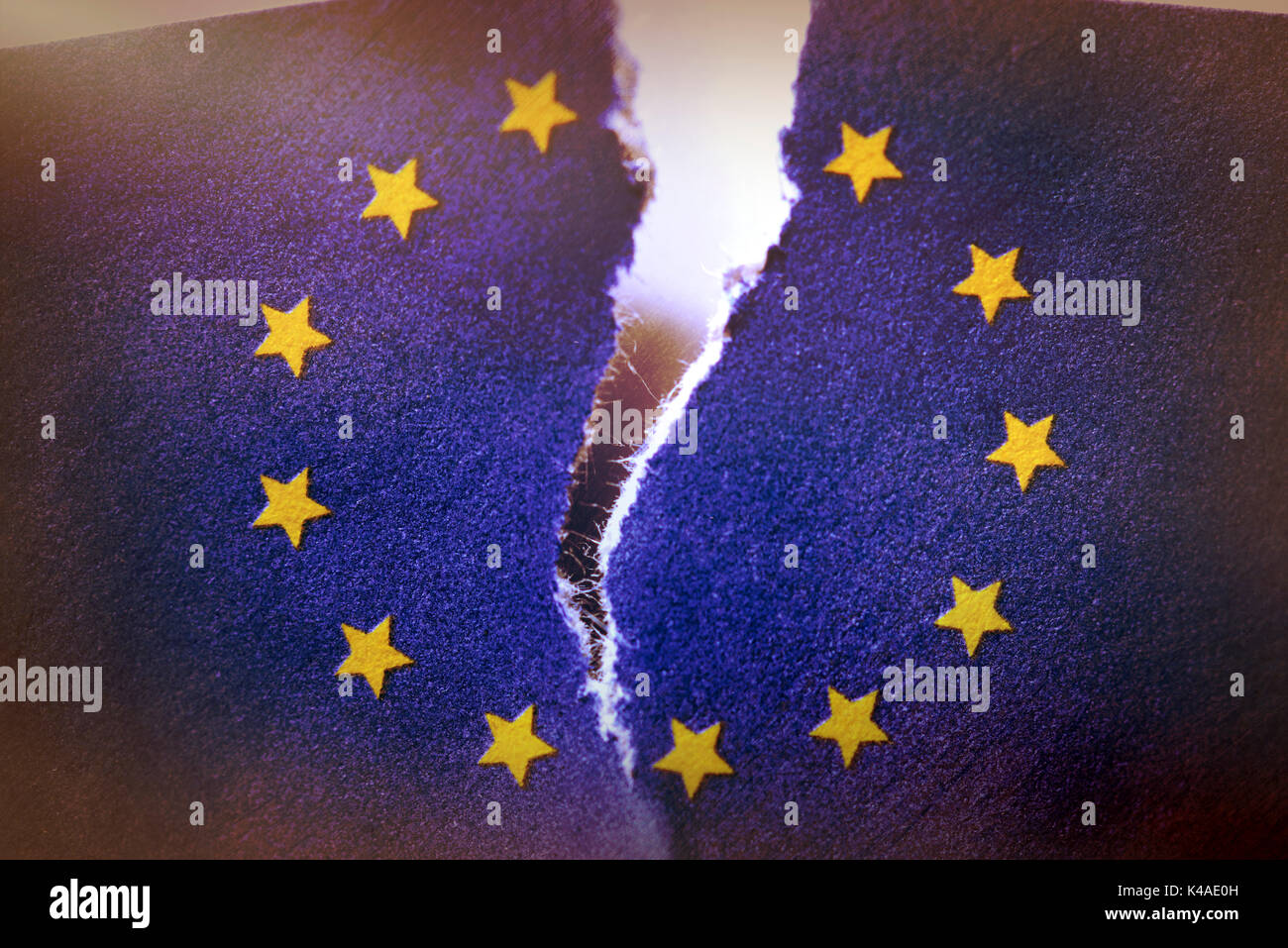 Torn Flag Of Europe, Eu Disintegration Stock Photo