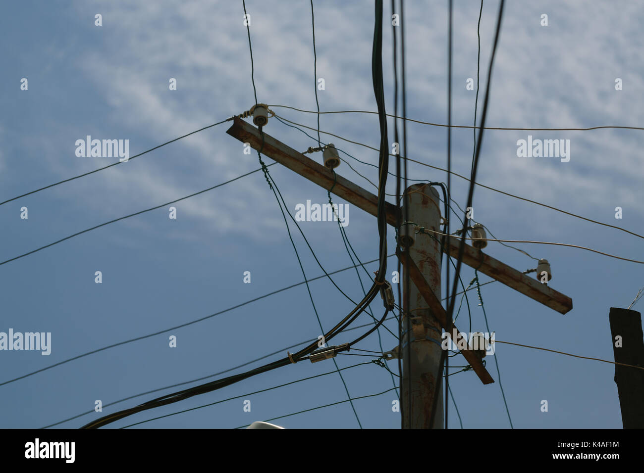 Electric wires on the pole Stock Photo Alamy