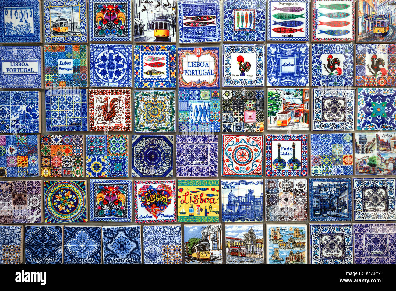 Souvenirs, miniatures of traditional Azulejo tiles, Lisbon, Portugal Stock Photo
