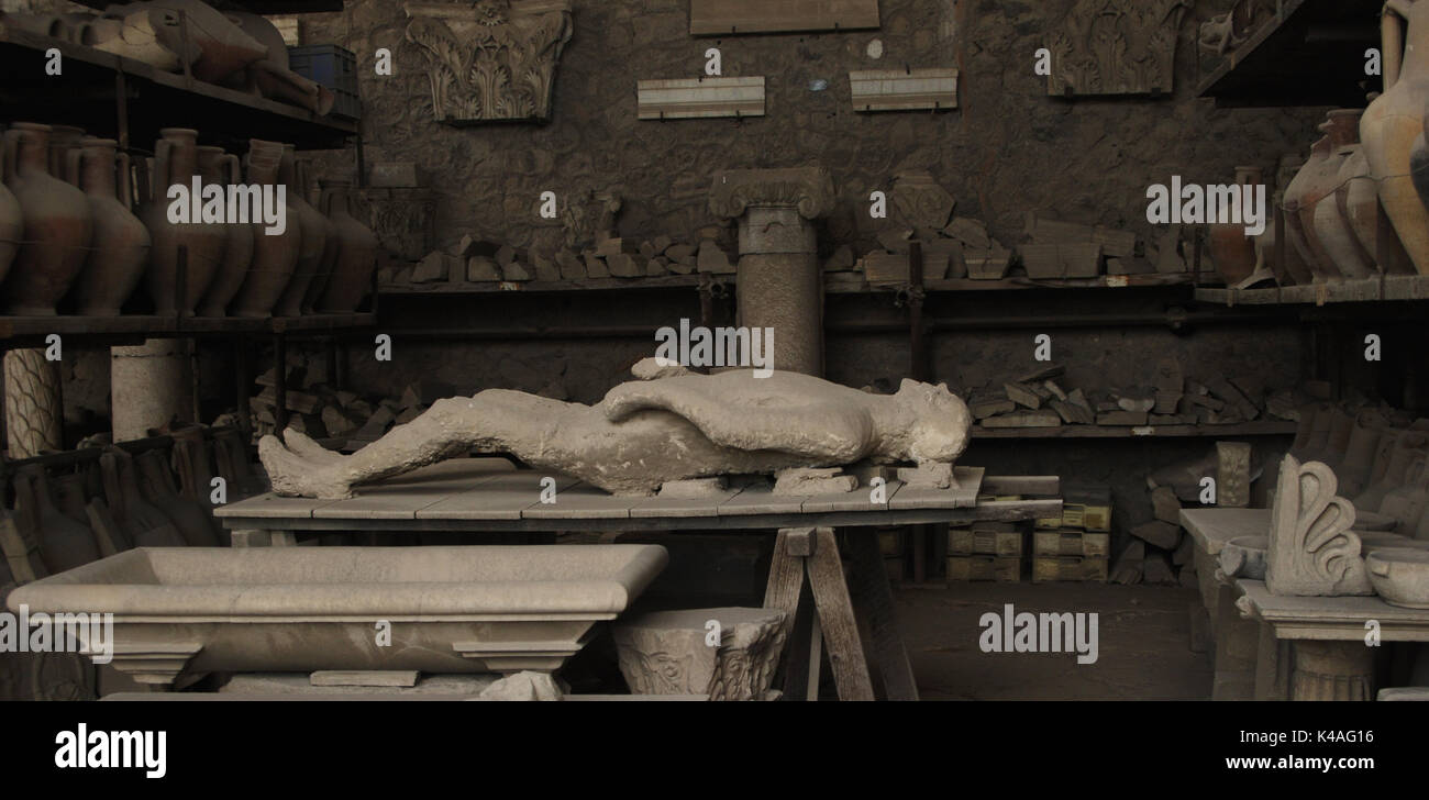 Italy. Pompeii. Plaster cast of human remains. Stock Photo