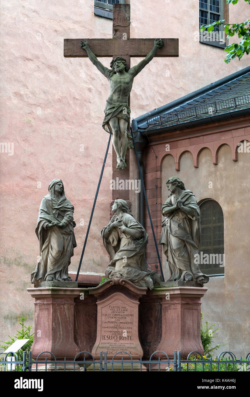 Baroque crucifixion group from 1730 at the Einhardbasilika, Seligenstadt, Hesse, Germany Stock Photo