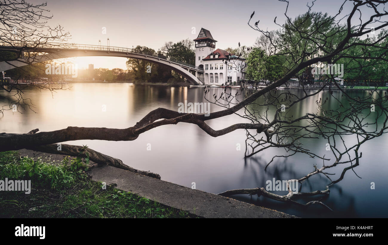 View of the Island of Youth in the Spree, Treptow-Köpenick, Berlin, Germany Stock Photo