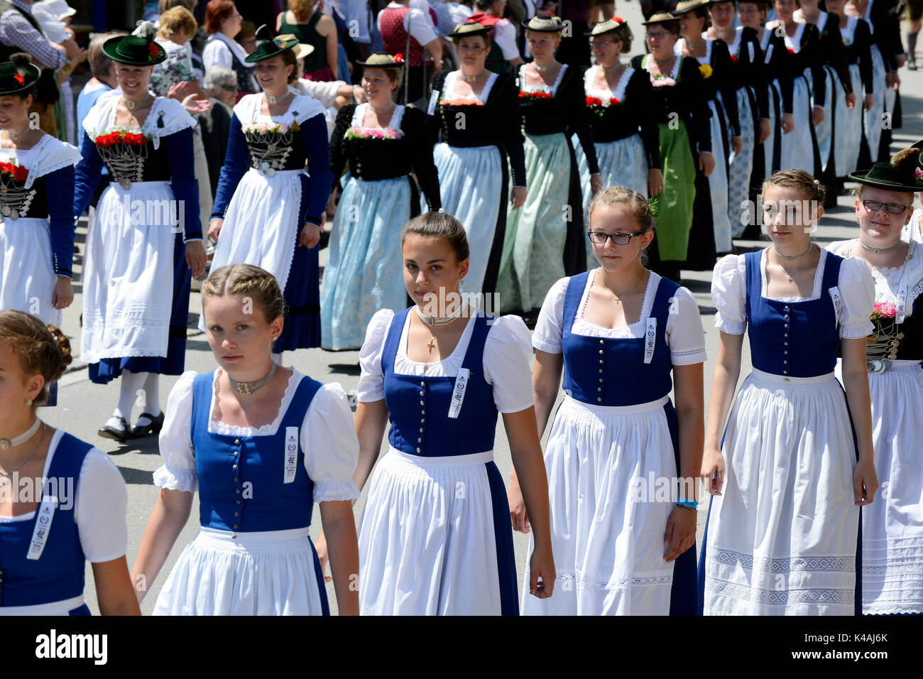 Traditional costume parade, Gaufest Loisachgau, Egling, Upper Bavaria, Bavaria, Germany Stock Photo
