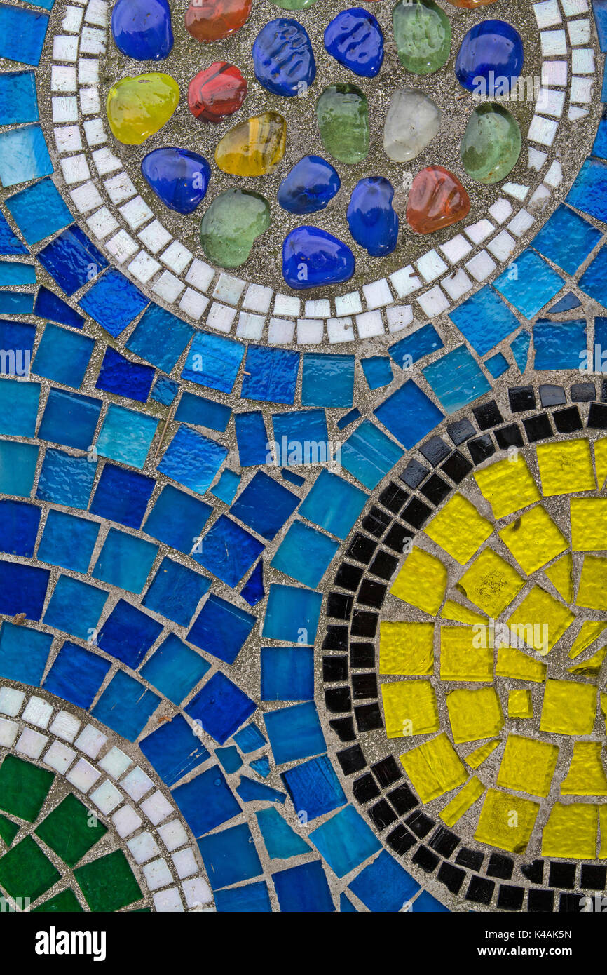 Detail View Of A Stone Bench, Which Is Decorated With Innumerable Colorful Mosaic Stock Photo