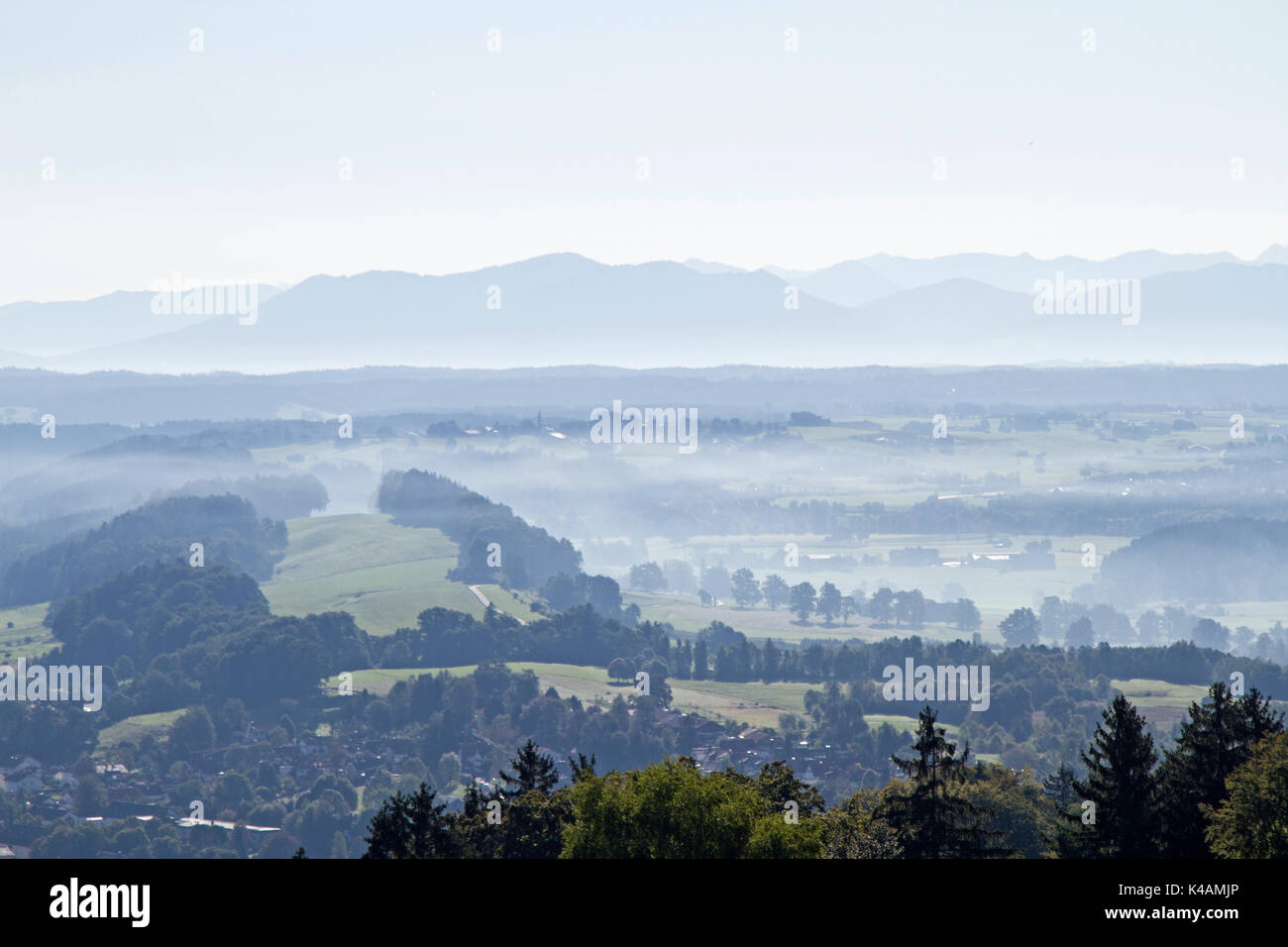 View From The Hohenpeissenberg To The Bavarian Pre-Alps Stock Photo