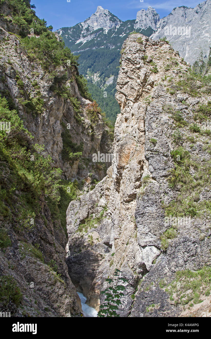 The Narrow Gorge That Runs Through The Giessenbachtal Valley In The Karwendel Mountain Range Offers Us Great Views Stock Photo