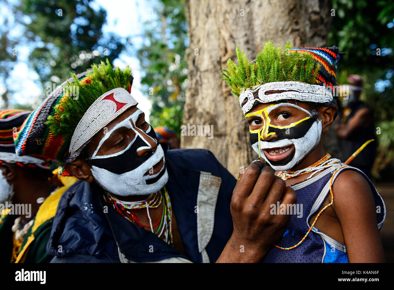 Preparations of the highland tribes, Hooks Ambe, for the big Sing-Sing Festival, Goroka, Papua New Guinea Stock Photo