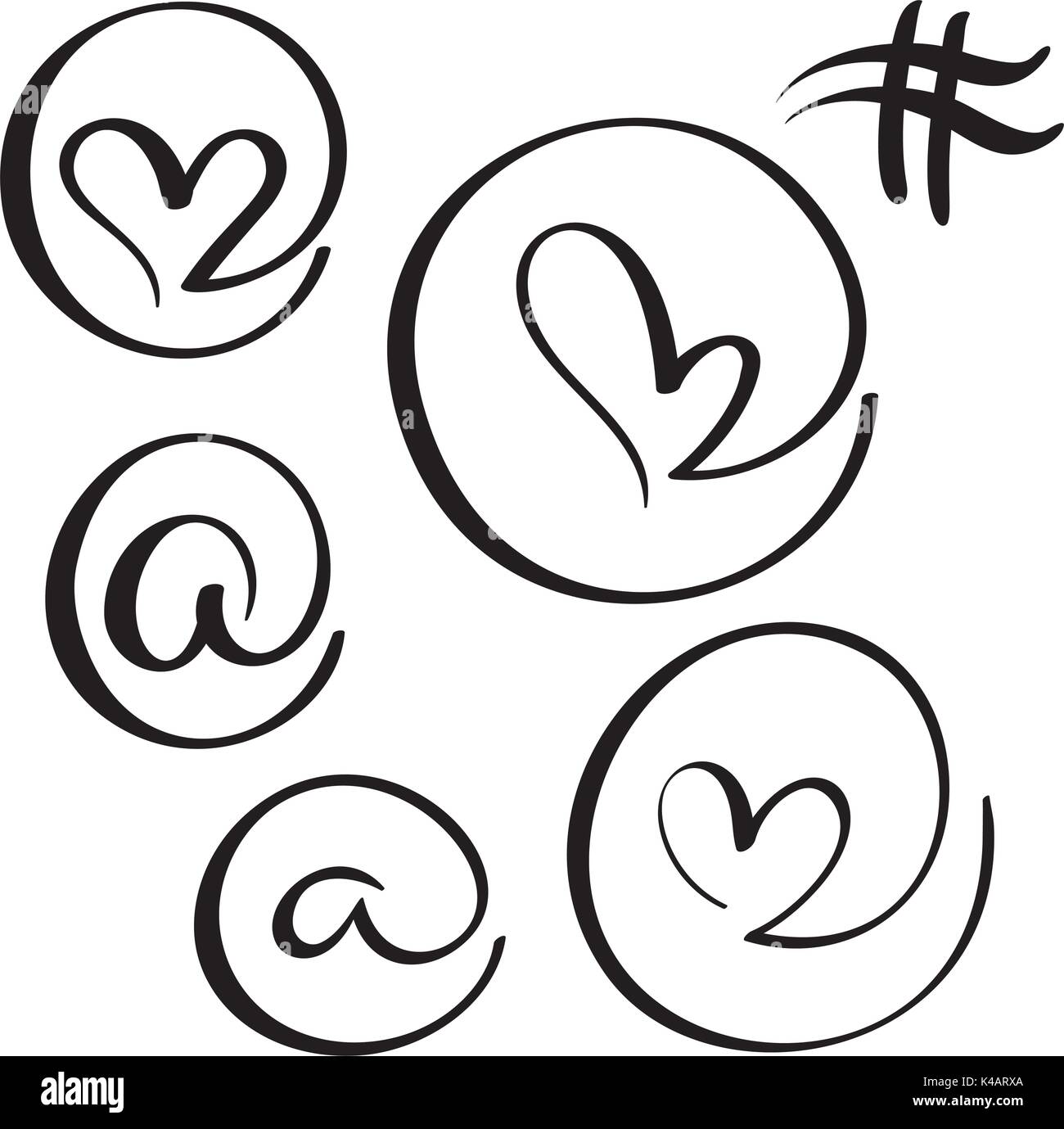 set of flourish calligraphy vintage at simbol in heart form. Illustration vector hand drawn EPS 10 Stock Vector