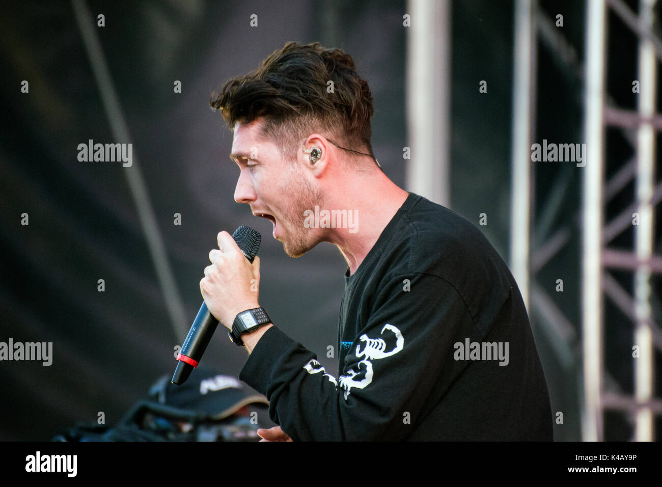 Turku, Finland 7Th July 2017 The Brittish Indie Band Bastille Performs At The 2017 Edition Of Finnish Open Air Festival Ruisrock Stock Photo