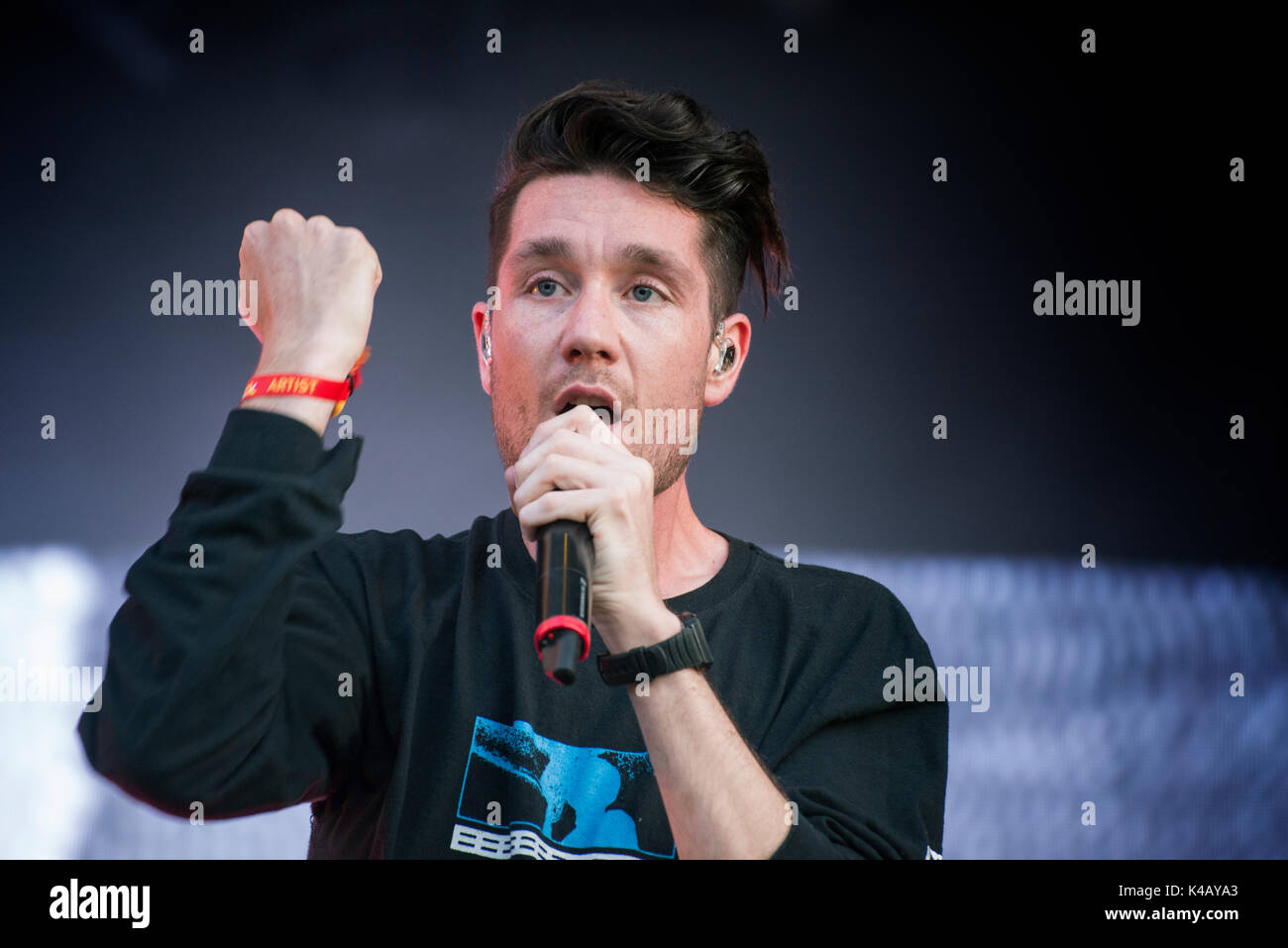 Turku, Finland 7Th July 2017 The Brittish Indie Band Bastille Performs At The 2017 Edition Of Finnish Open Air Festival Ruisrock Stock Photo