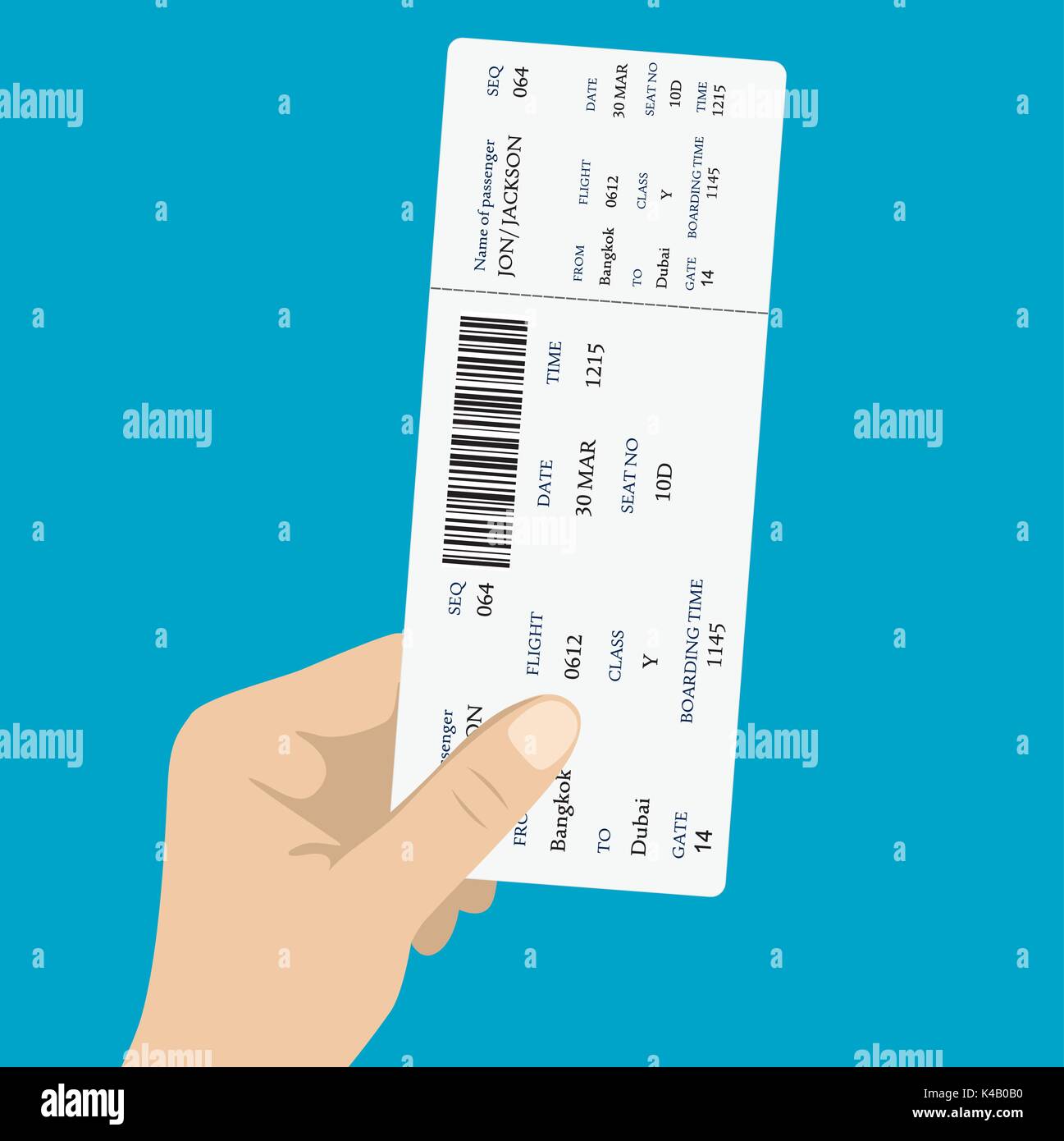 boarding pass ticket with QR2 code in hand. flat design, vector ...