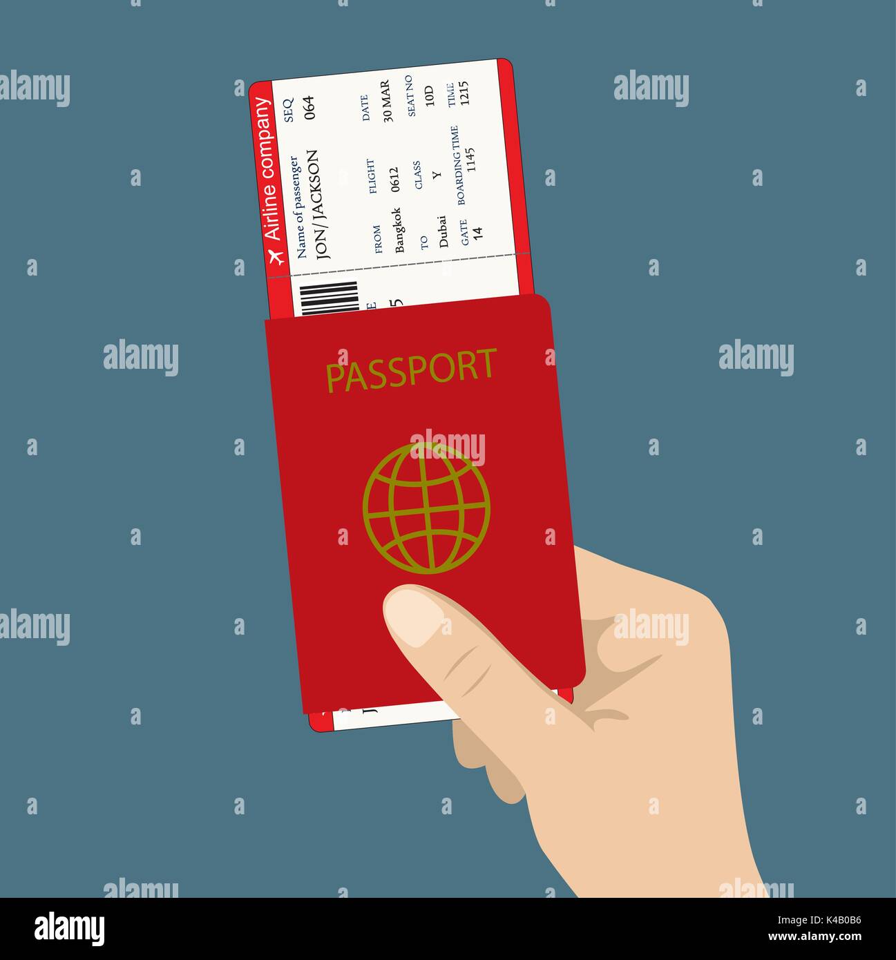 boarding pass ticket and passport in hand. flat design, vector ...