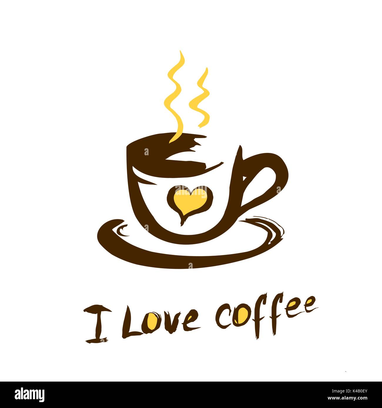 Hand drawn I love coffee  illustration, logo or poster - vector Stock Vector