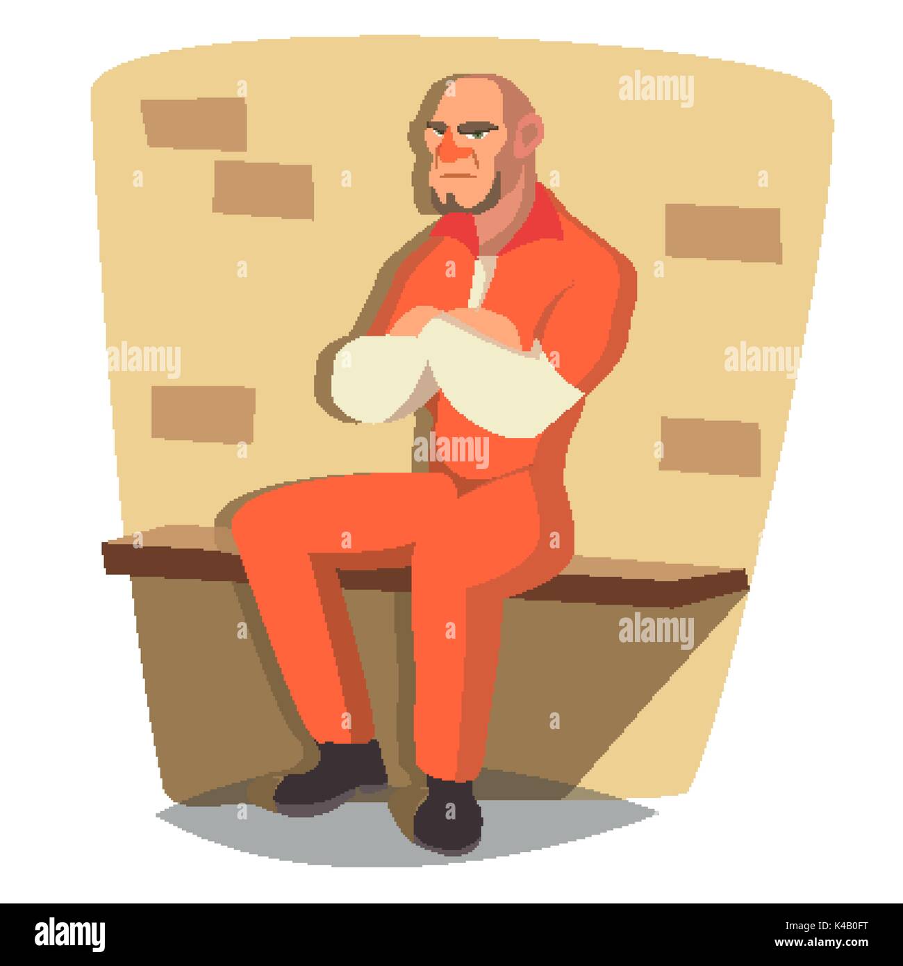 Prisoner Man Vector. Criminal Man Arrested And Locked. Isolated Flat Cartoon Character Illustration Stock Vector