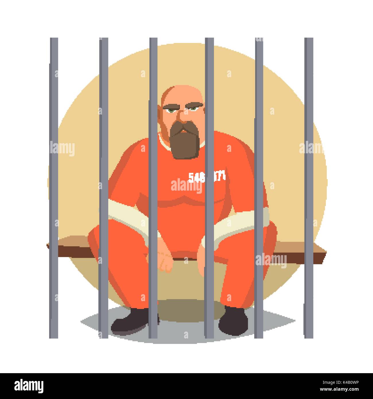 Prisoner In Jail Vector. Gangsta Man Arrested And Locked. Flat Cartoon Illustration Stock Vector