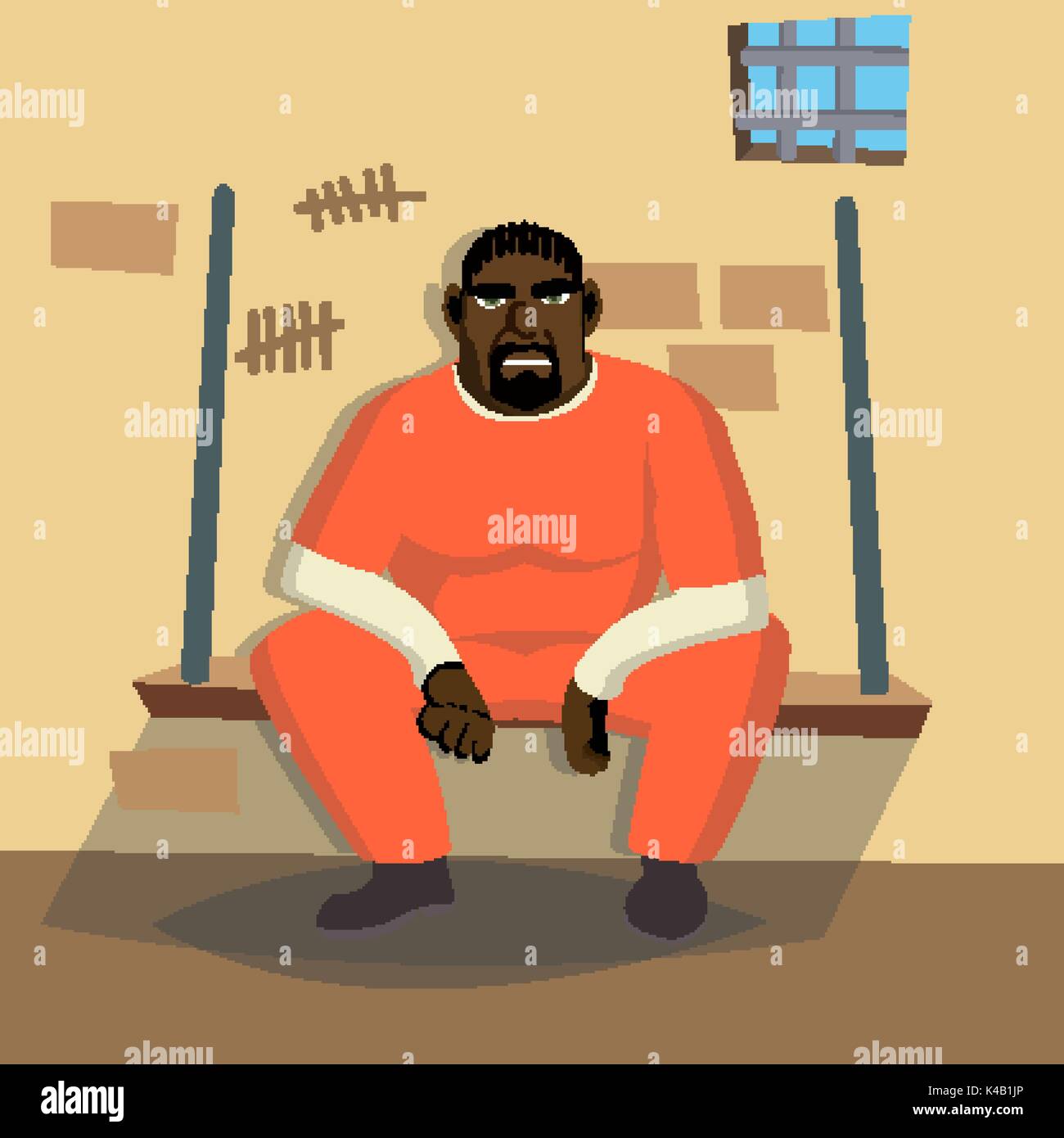 Prisoner Man Vector. Criminal Man Arrested And Locked. Isolated Flat