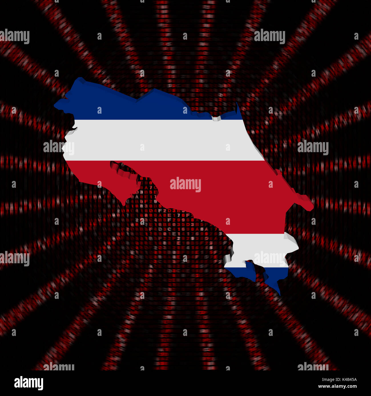Costa Rica map flag on red hex code burst illustration Stock Photo Alamy