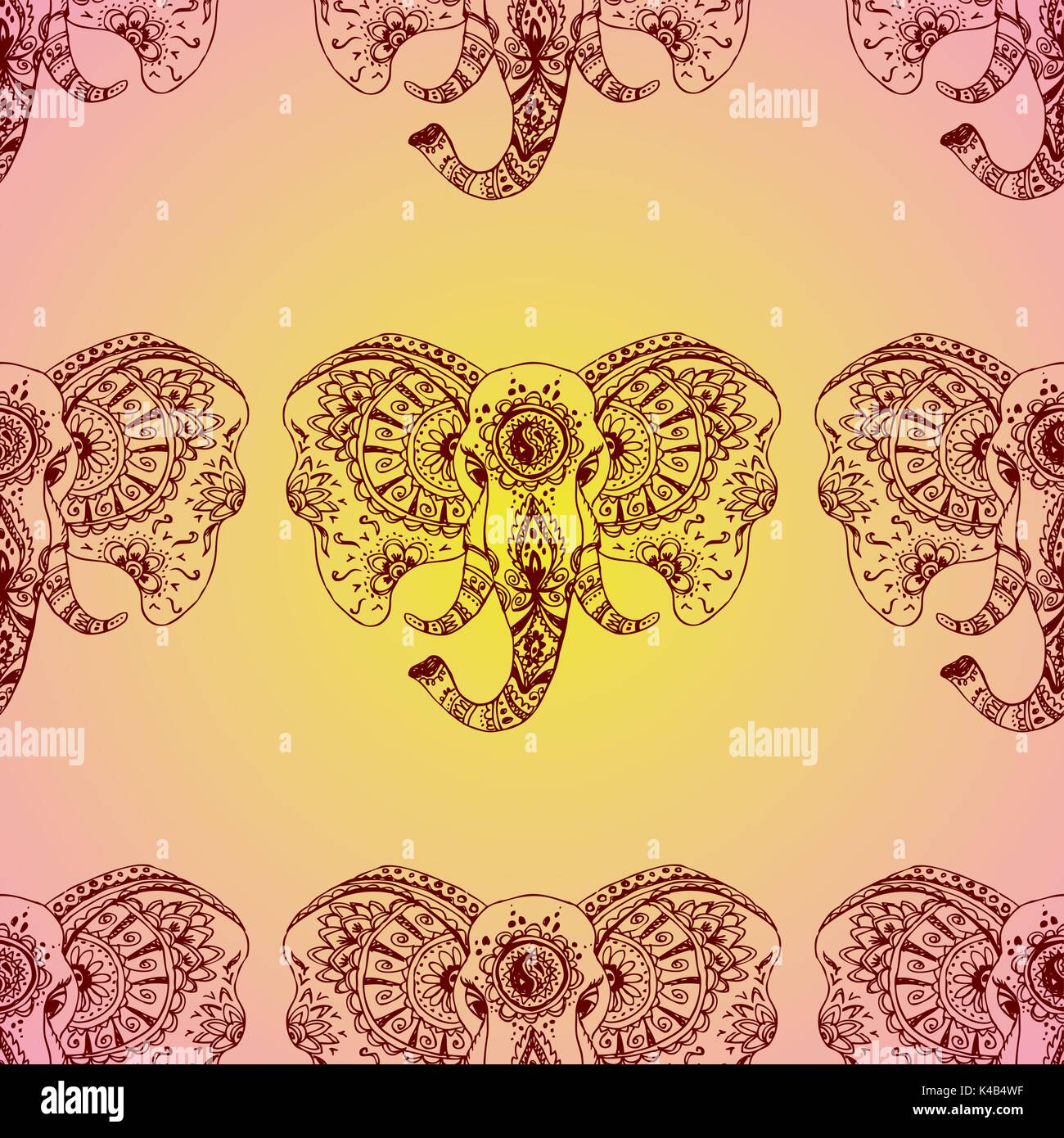 Vector seamless pattern abstract elephant in Indian style mehndi.Vector hand drawing Stock Vector