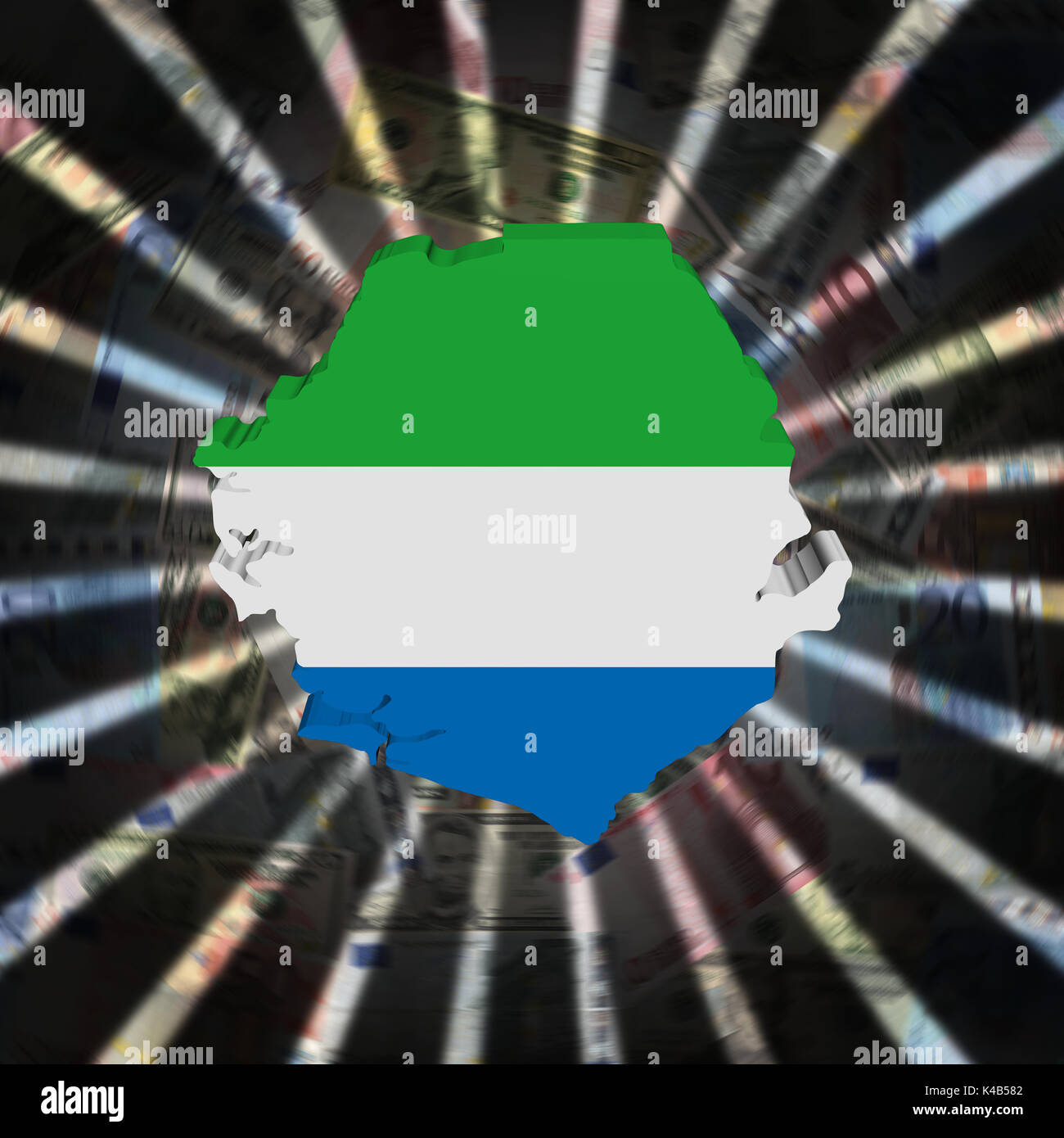 Sierra Leone map flag on currency burst illustration Stock Photo - Alamy