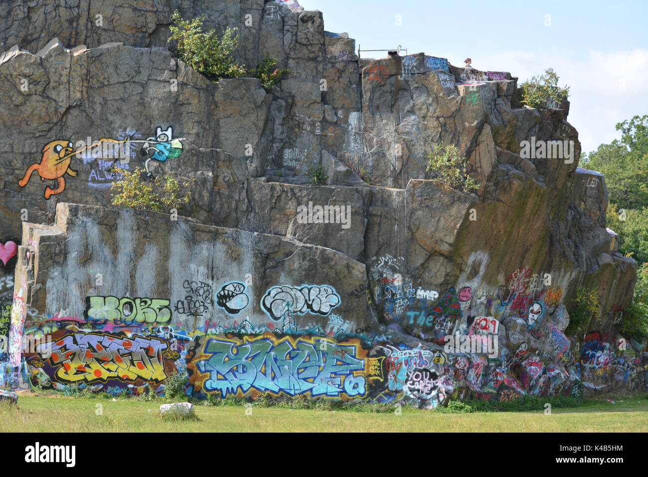 Graffiti covering the abandon historic Quincy Quarries in Boston's