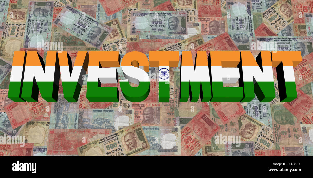 Investment text with Indian flag on currency illustration Stock Photo ...
