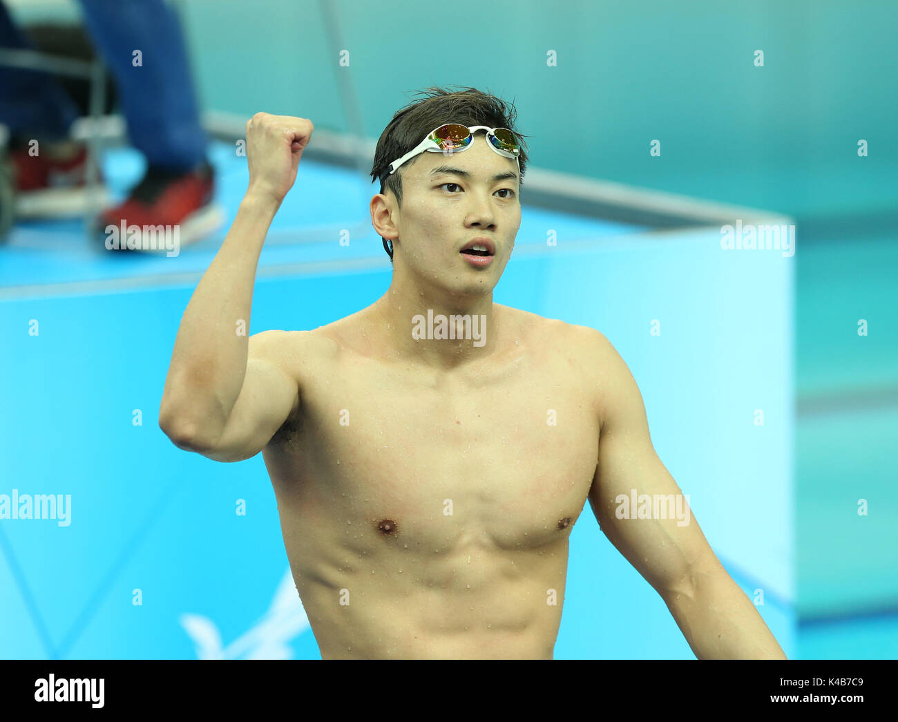 Tianjin 5th Sep 2017 Wang Shun Of Zhejiang Celebrates After The Men S 200m Individual Medley Final At 13th Chinese National Games In North China S Tianjin Municipality Sept 5 2017 Wang Shun Claimed