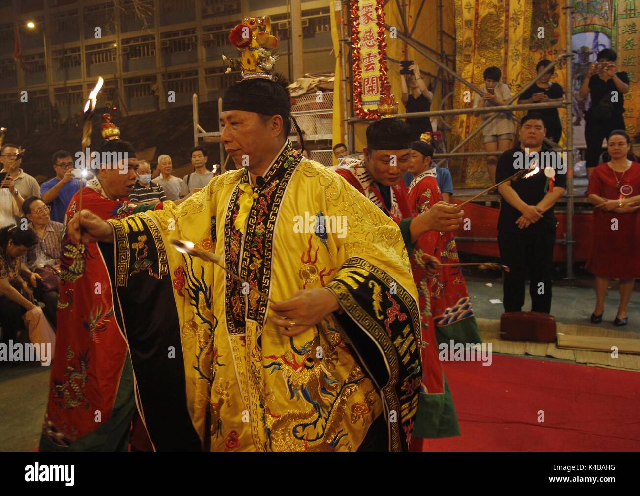 Taoist Ritual Ropes Hong Kong, . 5th Sep, 2017. Taoist Monks perform religious ritual in ...