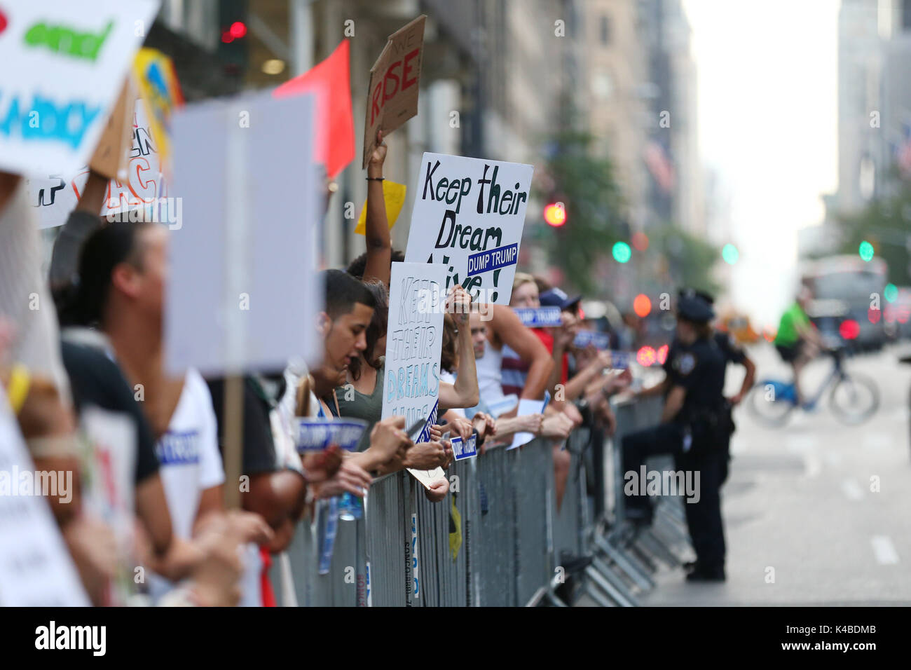 New York City, New York, USA. 4th Sep, 2017. DACA protest participants are seen near Trump Tower on September 5, 2017 in New York City. Credit: Anna Sergeeva/ZUMA Wire/Alamy Live News Stock Photo