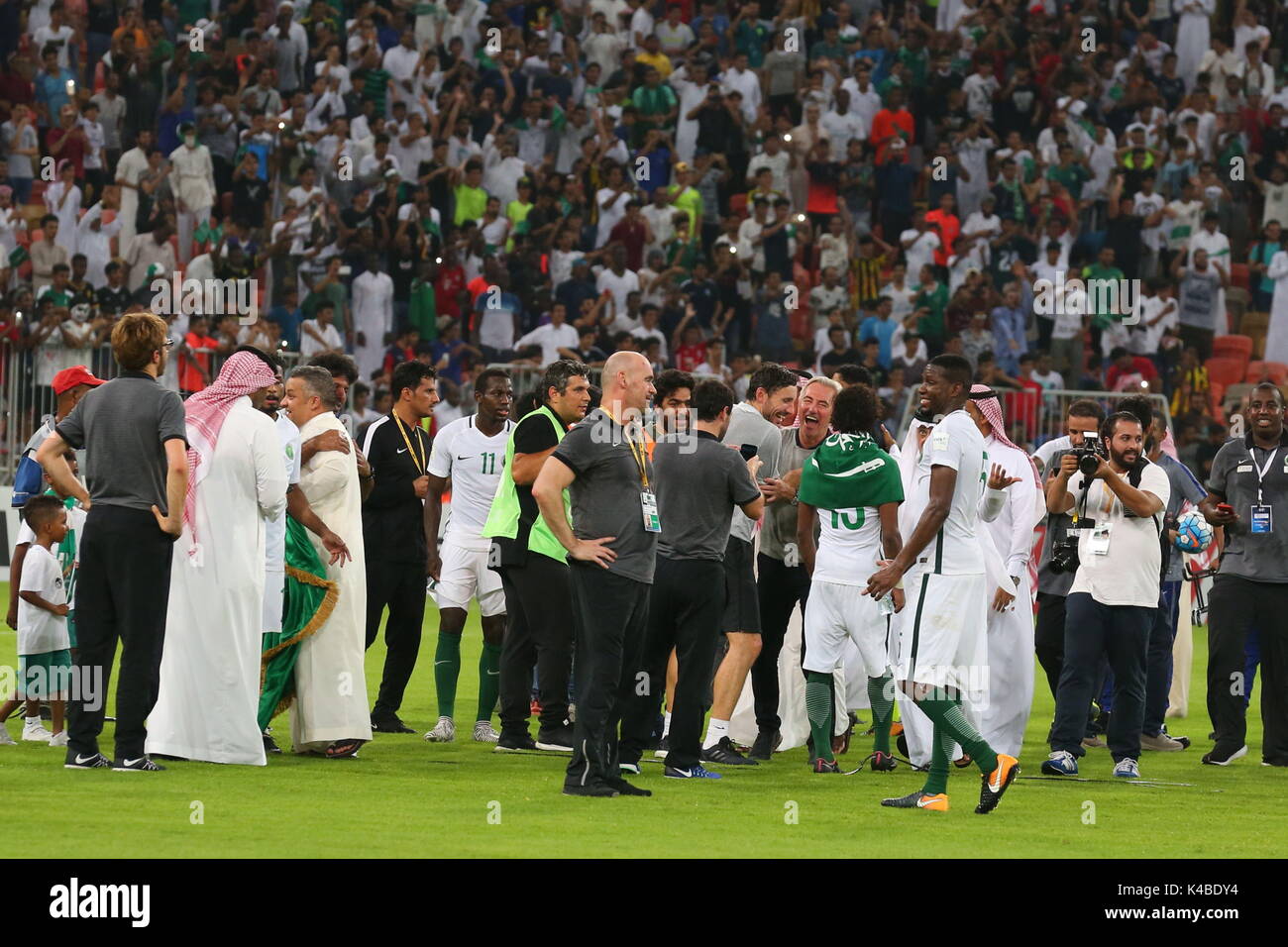 Jeddah, Saudi Arabia. 5th Sep, 2017. Saudi Arabia (KSA) Football/Soccer : FIFA World Cup Russia 2018 Asian Qualifier Final Round Group B match between Japan 0-1 Saudi Arabia at King Abdullah Sports City Stadium in Jeddah, Saudi Arabia . Credit: Sho Tamura/AFLO SPORT/Alamy Live News Stock Photo