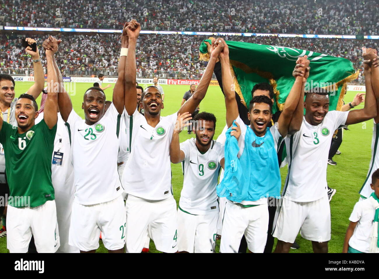 Jeddah, Saudi Arabia. 5th Sep, 2017. Saudi Arabia (KSA) Football/Soccer : FIFA World Cup Russia 2018 Asian Qualifier Final Round Group B match between Japan 0-1 Saudi Arabia at King Abdullah Sports City Stadium in Jeddah, Saudi Arabia . Credit: Sho Tamura/AFLO SPORT/Alamy Live News Stock Photo