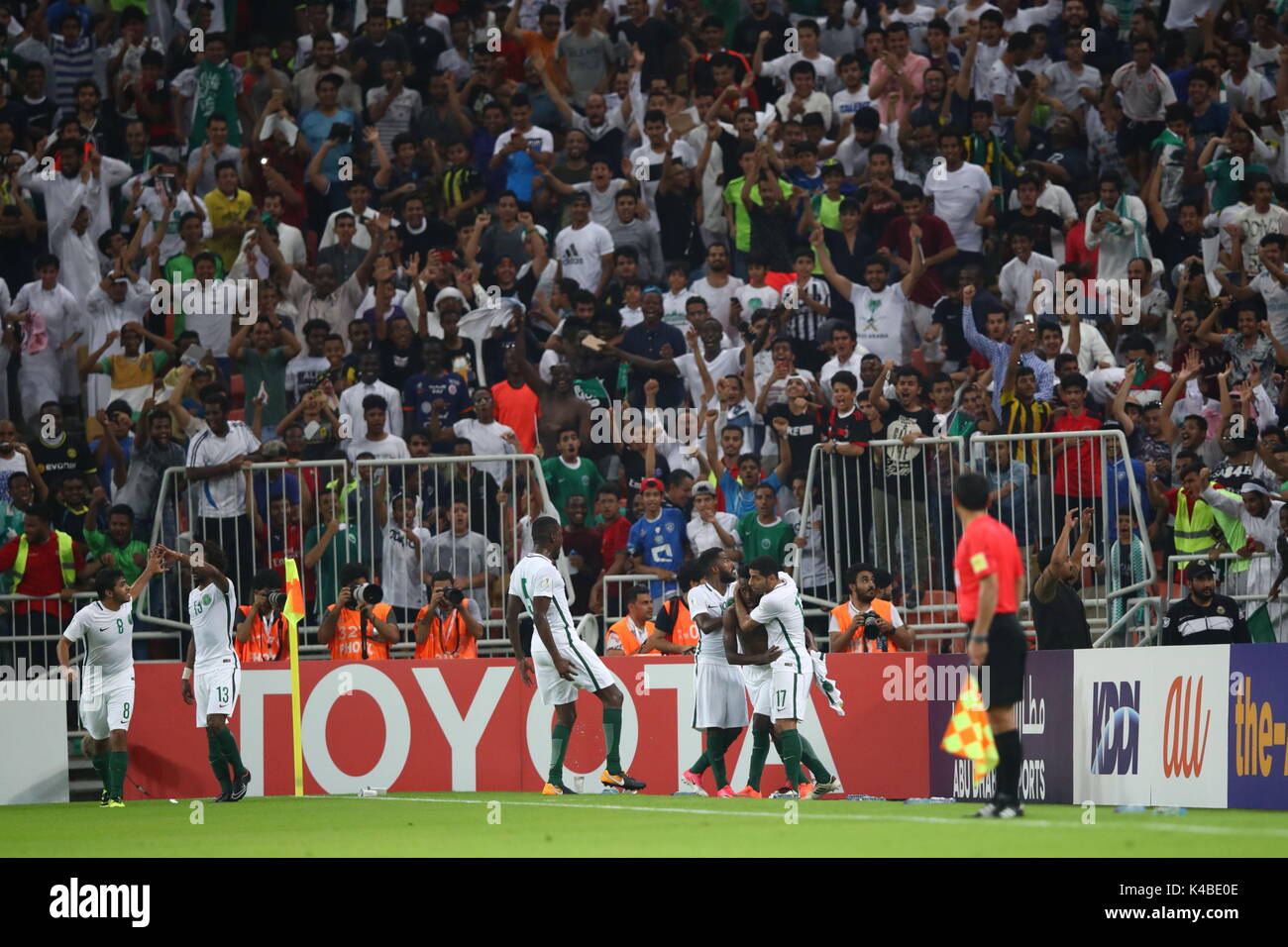 Jeddah, Saudi Arabia. 5th Sep, 2017. Saudi Arabia team group (KSA) Football/Soccer : FIFA World Cup Russia 2018 Asian Qualifier Final Round Group B match between Japan 0-1 Saudi Arabia at King Abdullah Sports City Stadium in Jeddah, Saudi Arabia . Credit: Sho Tamura/AFLO SPORT/Alamy Live News Stock Photo