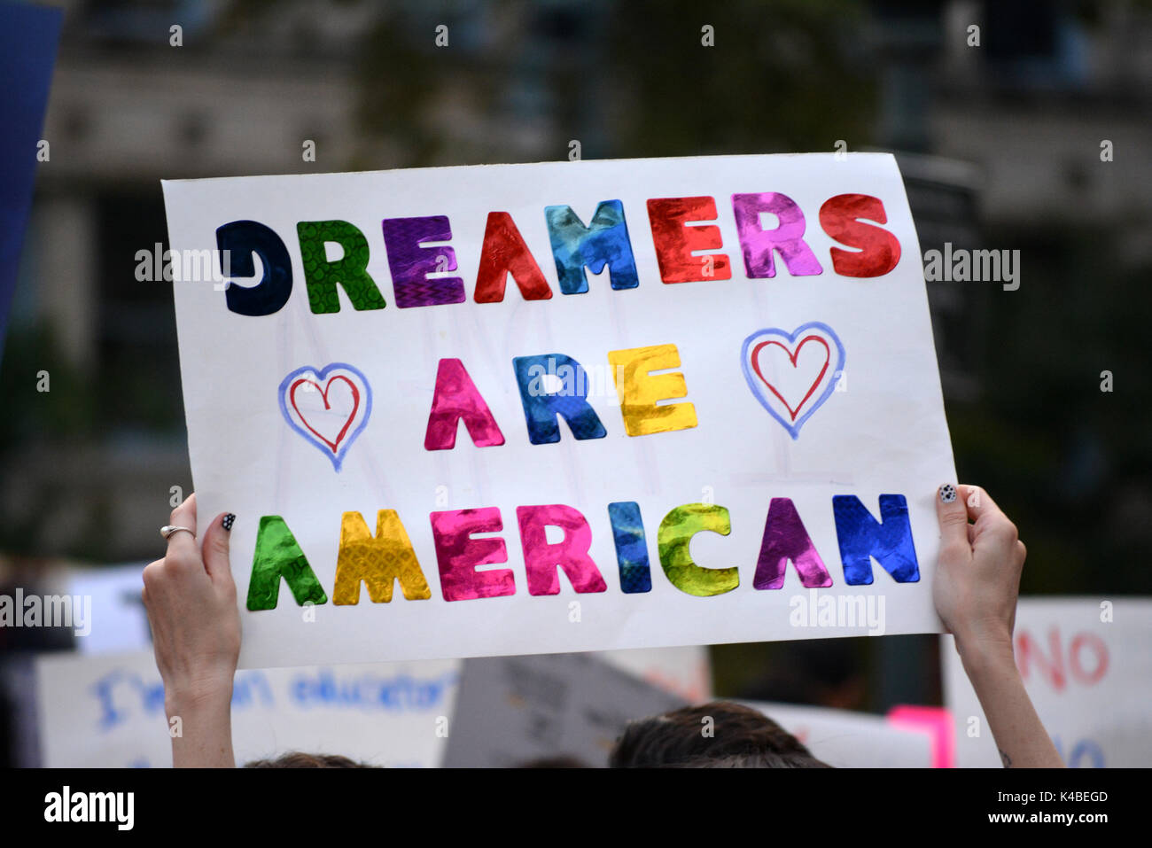 New York City, USA. 5th Sep, 2017. People protesting President Trump's repeal of DACA in Lower Manhattan. Credit: Christopher Penler/Alamy Live News Stock Photo