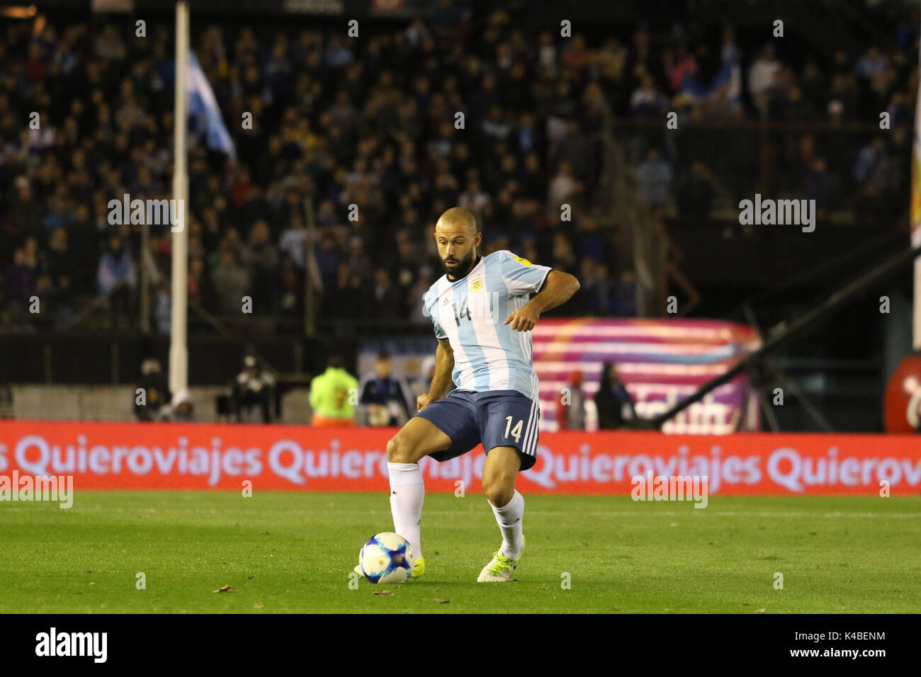 Buenos Aires, Argentina. 5th Sep, 2017. Javier Mascherano of Argentina during the match with Venezuela for 2018 Fifa World Cup for Conmebol at Monumental Stadium, Buenos Aires, Argentina. Credit: Néstor J. Beremblum/Alamy Live News Stock Photo