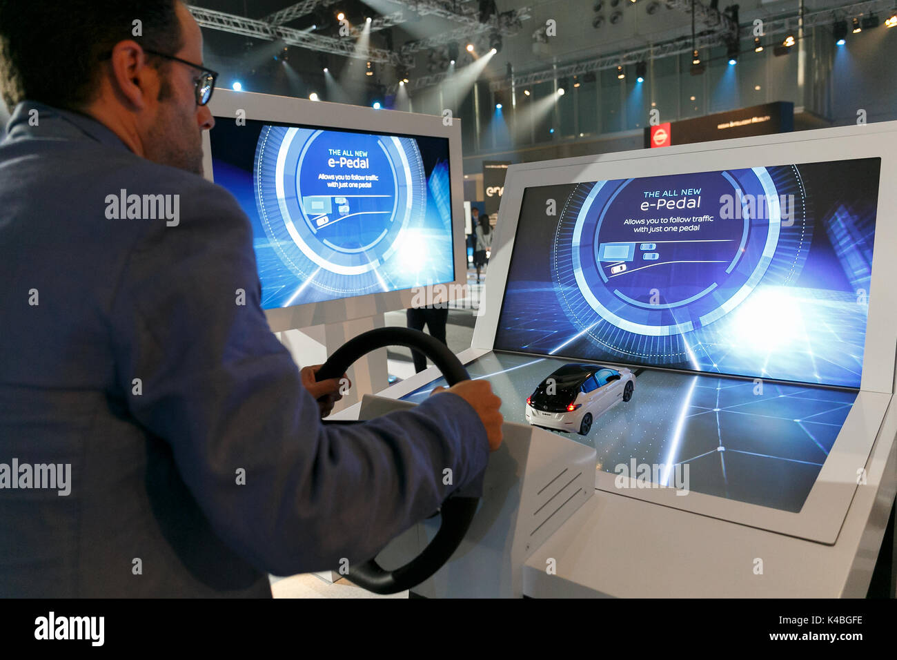 Chiba Japan 6th Sept 17 A Man Tests An E Pedal Simulator During Stock Photo Alamy