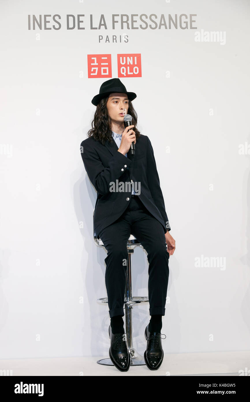Fashion model Louis Kurihara speaks during a media event for Uniqlo x Ines  de La Fressange AW17 collection, on September 5, 2017, Tokyo, Japan.  Japanese casual clothing chain Uniqlo and French fashion