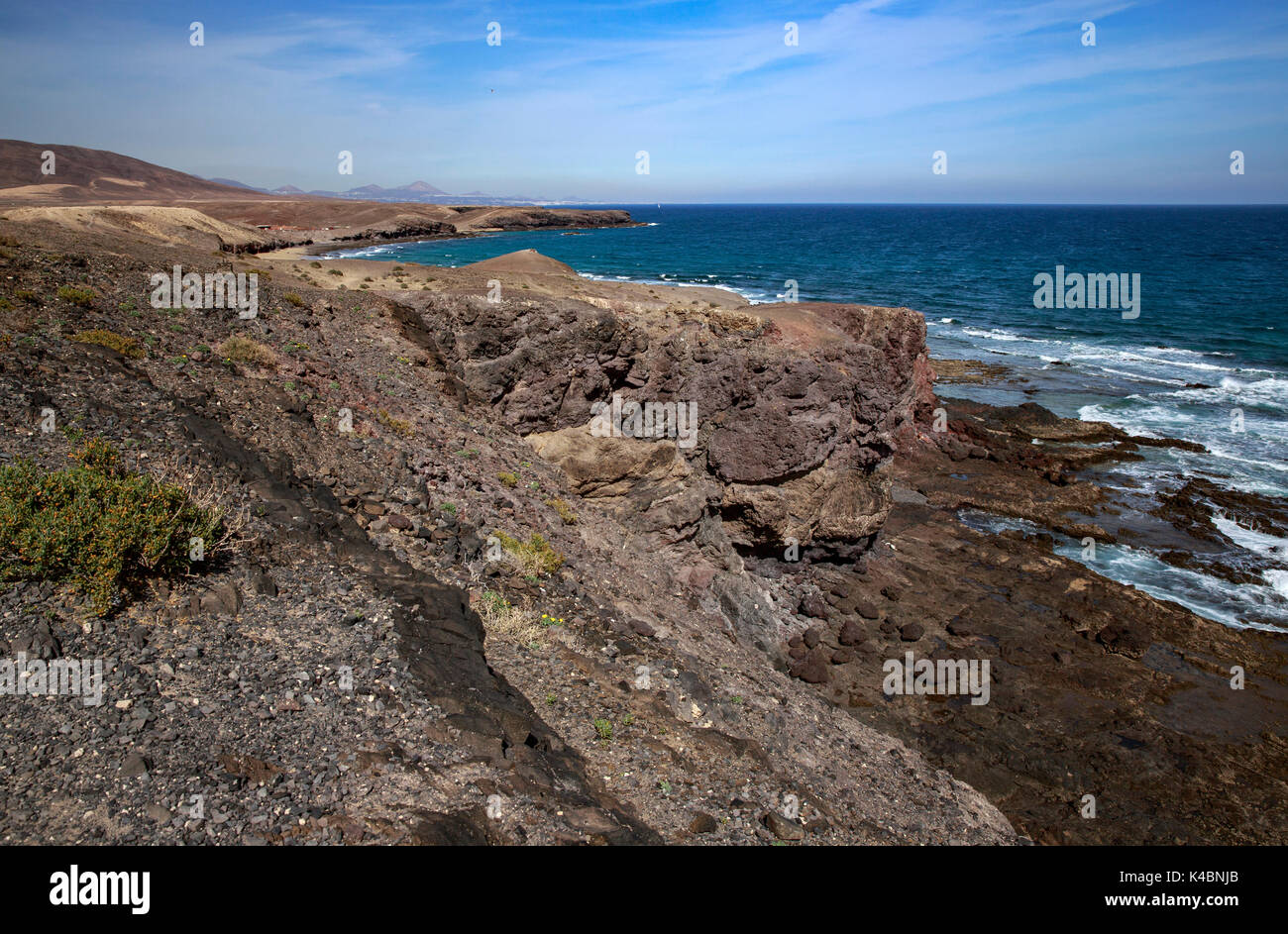 Rocky Coast At Punta Del Papagayo Near Playa Blanca, Lanzarote, Canary Islands, Spain, Europe Stock Photo