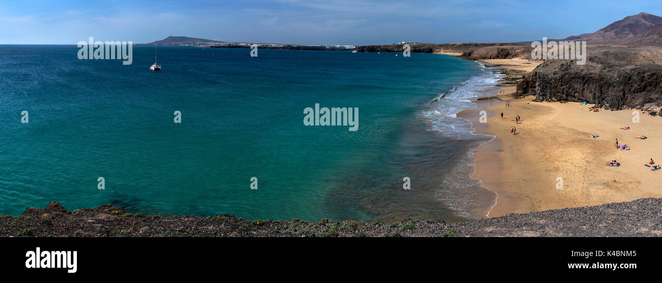 Panorama Of The Rocky Coast At Punta Del Papagayo Near Playa Blanca, Lanzarote, Canary Islands, Spain, Europe Stock Photo