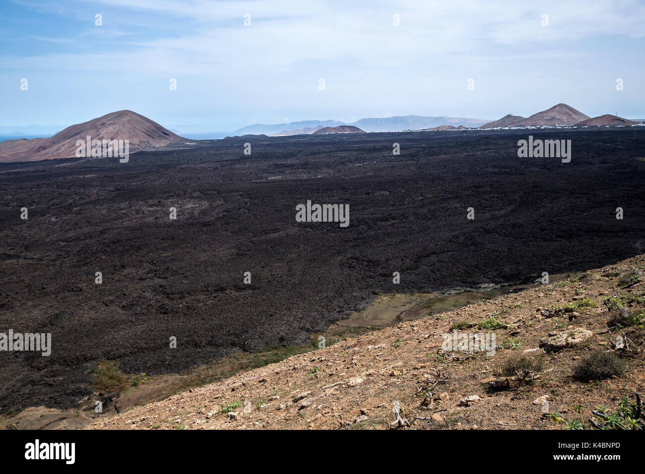 Cold Lava Flow West Of Mancha Blanca In National Park Timanfaya, Lanzarote, Canary Islands, Spain, Europe Stock Photo