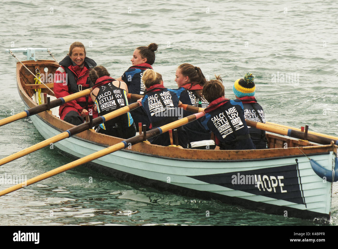 03rd, September, 2017.  Ladies Annual championships and under 16 years of age categories of  historic Cornish Traditional pilot gig boat Stock Photo