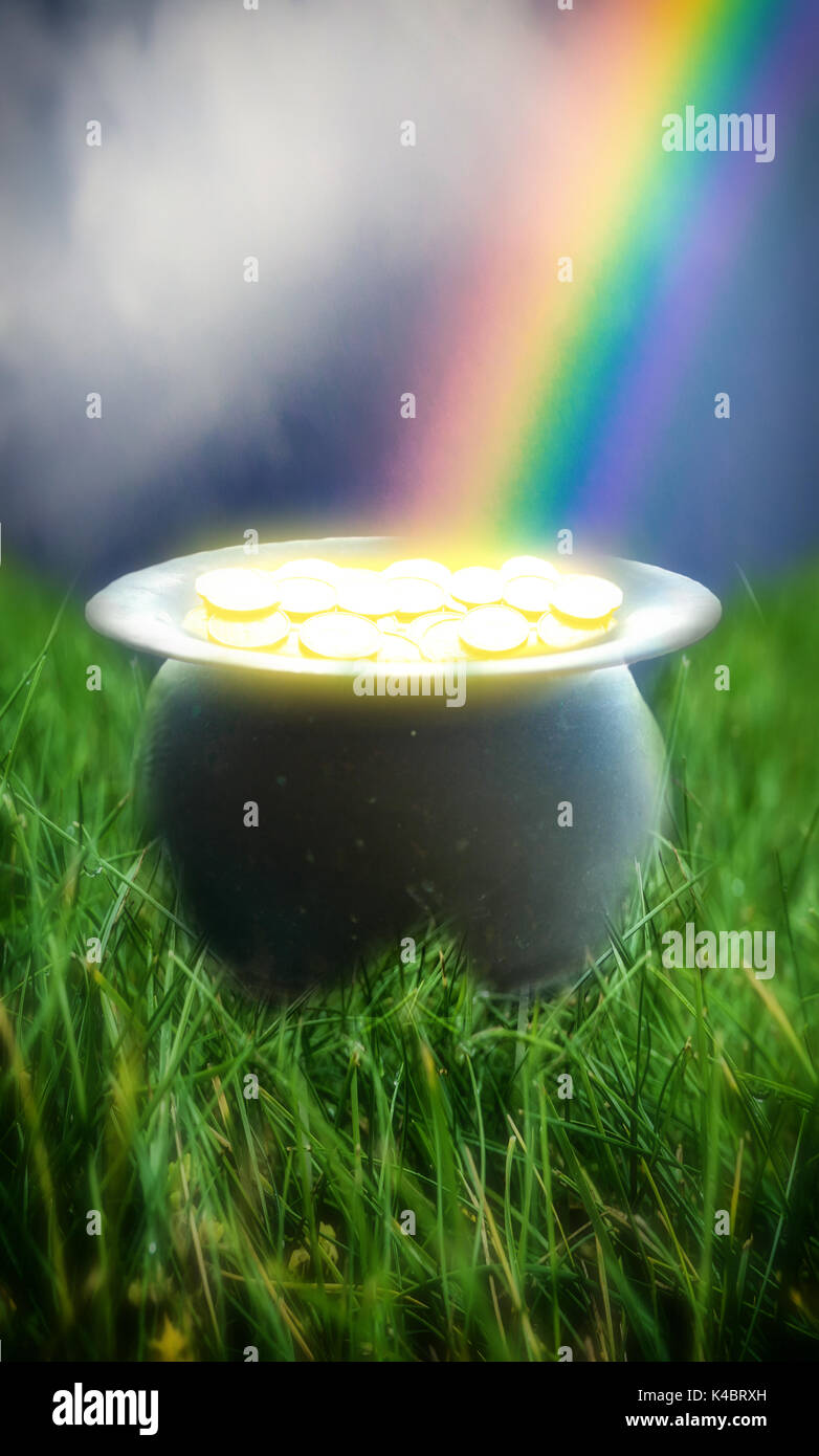 Download A Glowing Pot Of Gold At The End Of A Rainbow Stock Photo Alamy PSD Mockup Templates