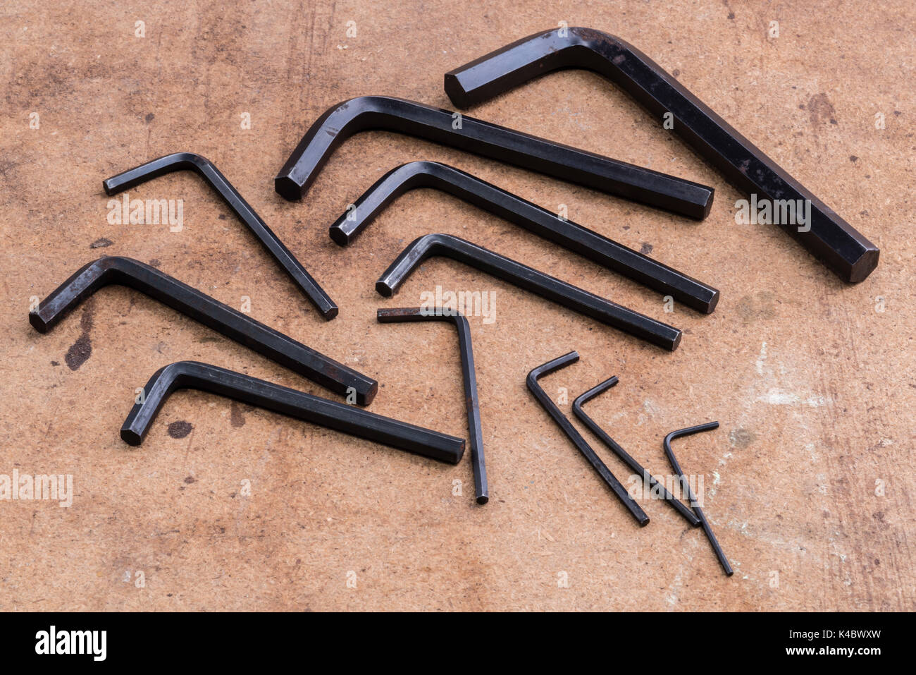Set Of Old Used Hex Wrenches Or Allen Keys Stock Photo Alamy