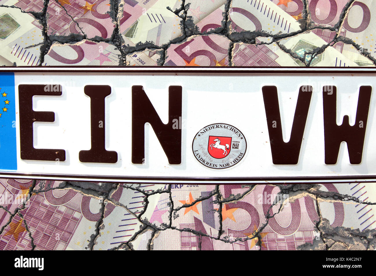 Licence Plate Of Einbeck Lower Saxony With Volkswagen Letters And Euro Banknotes Stock Photo