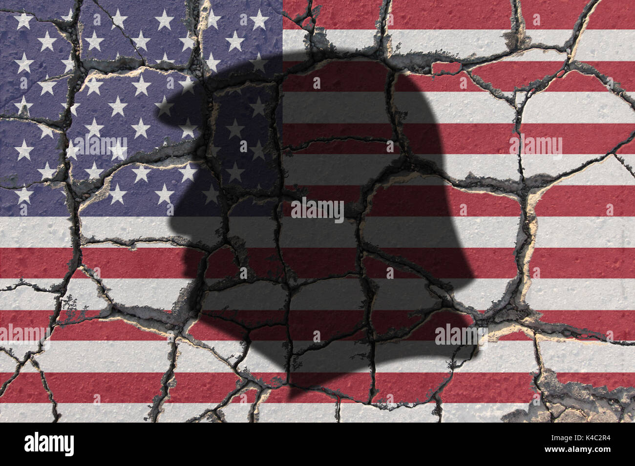Silhouette Of Donald Trump With Us And Germany On Eroding Ground Stock Photo