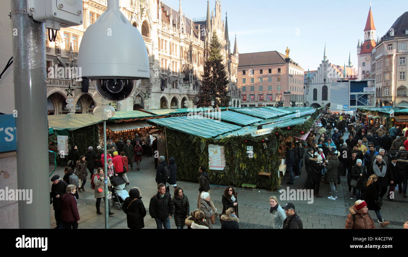 Video Surveillance At Munich S Marienplatz With Christmas Tree Stock Photo