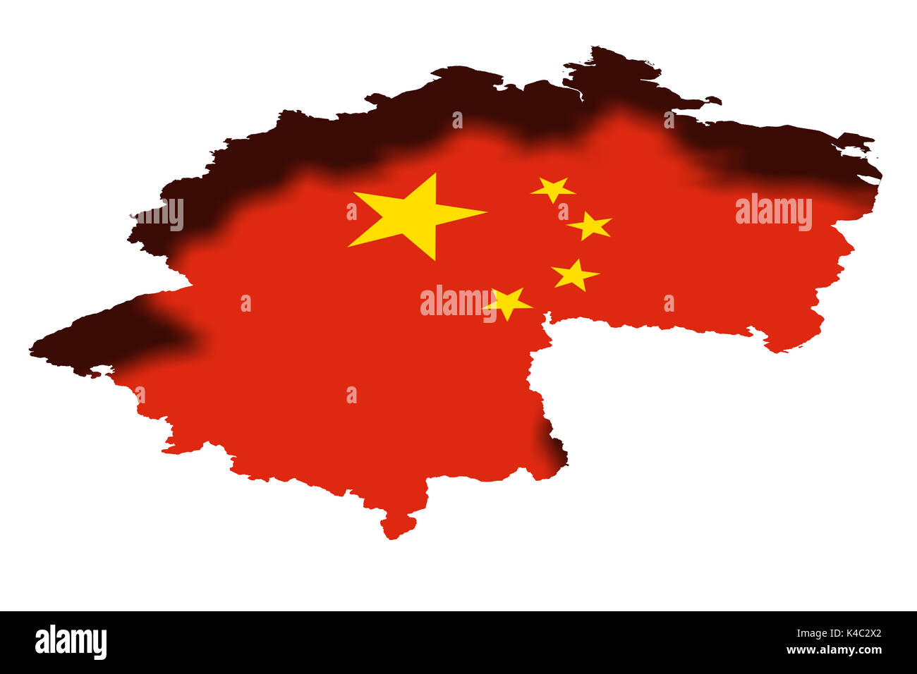 Silhouette Of Germany With Chinese Flag Stock Photo