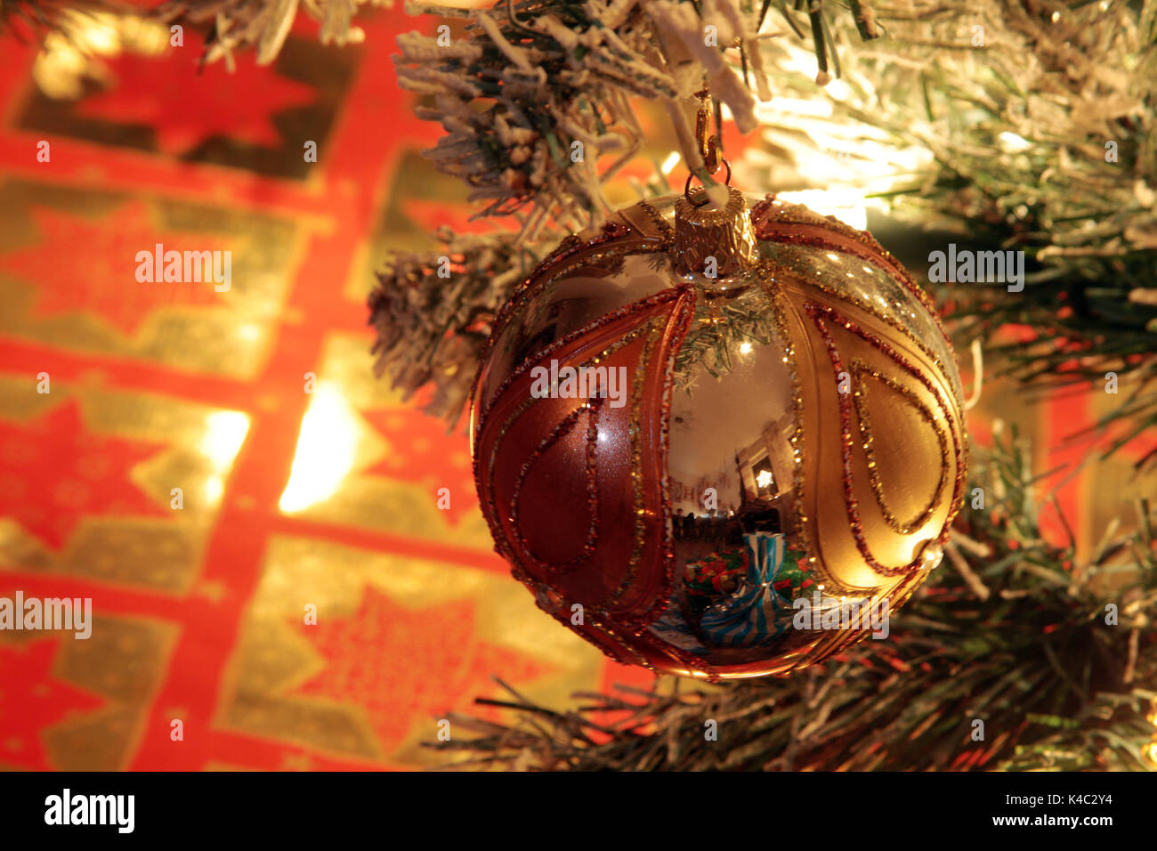 Christmas Tree Ornament With Wrapped Gifts Stock Photo
