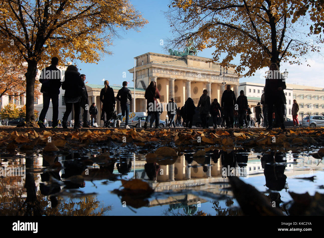 Brandenburg Gate Reflecting In A Puddle Stock Photo
